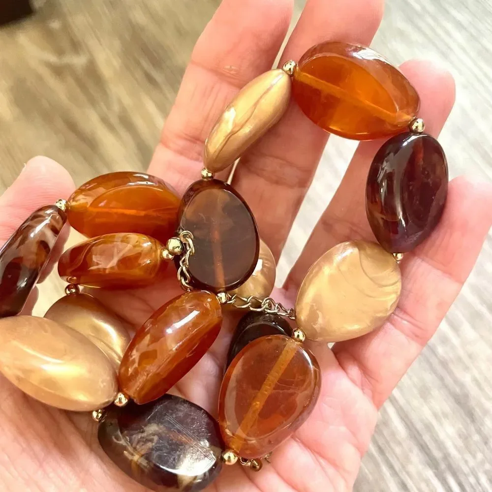 Brown yellow orange large beaded statement necklace
